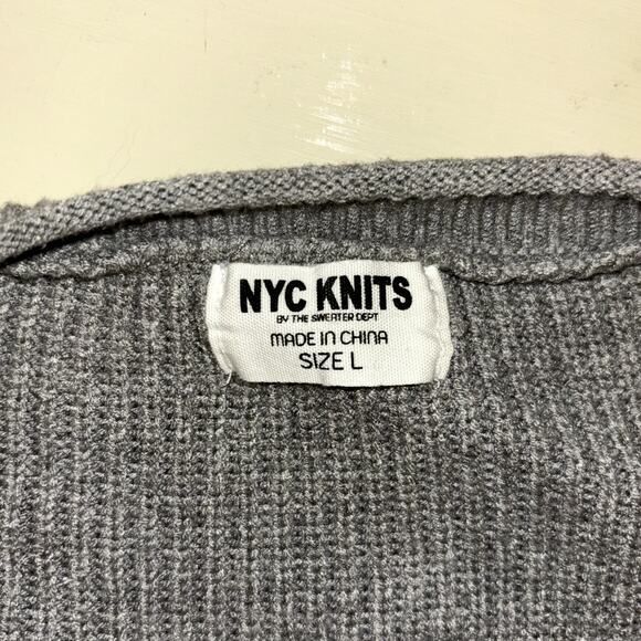 NYC Knits Cropped Cardigan Gray Green Yellow Stripes Size Large Asymmetrical - Picture 4 of 5
